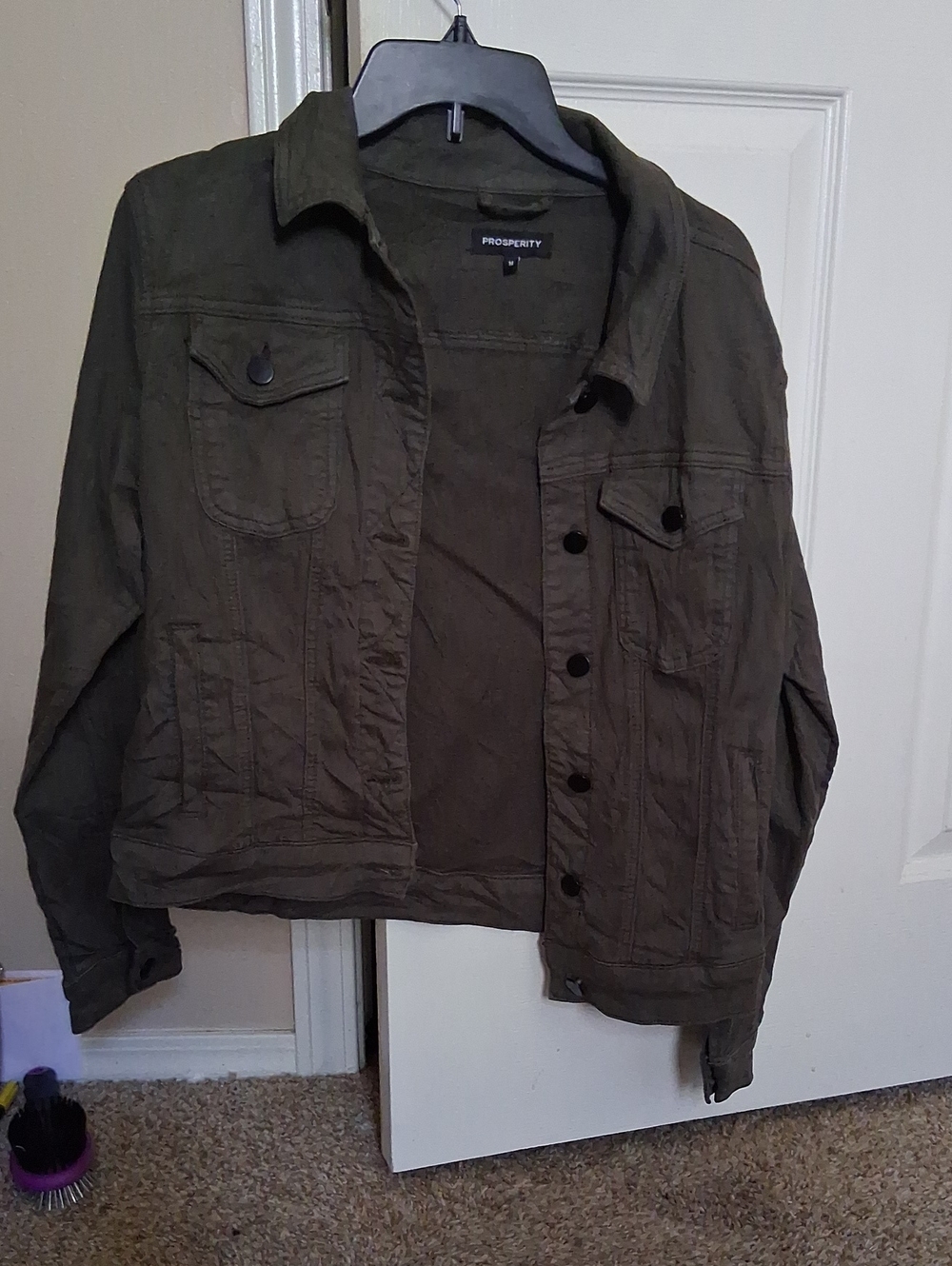 Prosperity Olive Green Jean Jacket for Women